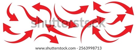 Set of curved arrows isolated on white background. Curved arrows, hand drawn curved arrows. red curve arrow icon vector illustration . 