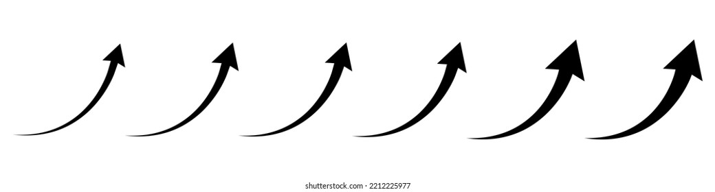Set of curved arrows. Arrows up. Black pointer icons. Vector illustration.