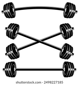 Set of curved barbell or dumbbells bar vector illustration. Dumbbell for gym icon. Gym equipment. 