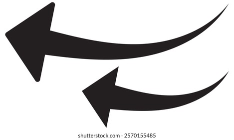 Set of Curved Black Arrows. Different Arrow Icons with Bends in Different Directions. Cursor. design eps 10 