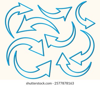 Set of Curved Black Arrows. Different Arrow Icons with Bends in Different Directions. Cursor. Collection of Vector Arrows.