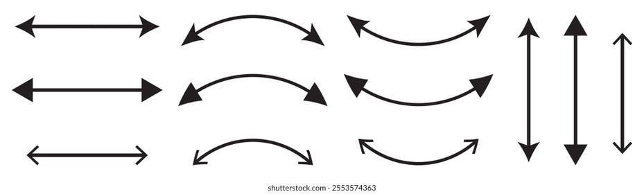 Set of Curved Double-Ended Arrows in Semicircular Design.