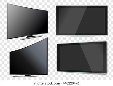 Set Of Curved And Flat TV Screen Lcd, Plasma. Realistic Vector Illustration.