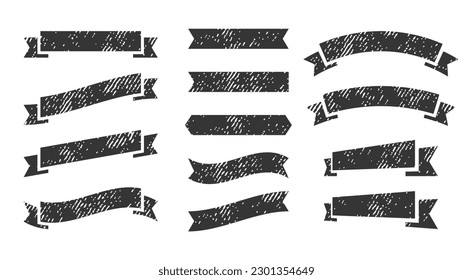 Set curved ribbon banner black silhouette icon vector design