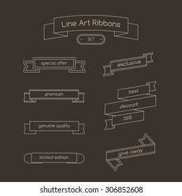 Set of curved ribbons thin line. Line art