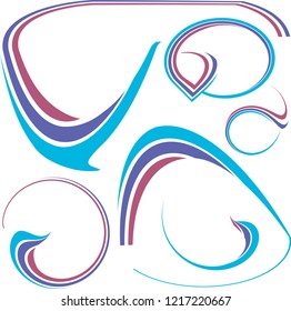 Set of curved and round logotypes. A template for vector logotype in round shape. A blue-red brush for logo.