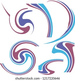 Set of curved, round and spiral logotypes on a separate background. Set of templates for vector logotype in round shape. A blue-red brush for logo.