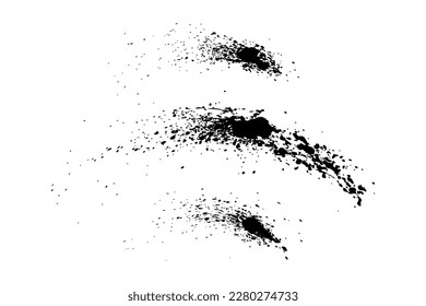 Conjunto de manchas de tinta de salpicadura curvadas. Rodamientos de aerosol. Líneas de curva salpicadas. Ilustración del vector