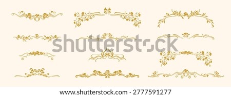Set of curves, monograms, classical arcitecture decor. Design elements for frame, mirror, pattern, border. Page, book decoration. Baroque decor borders. Hand drawn, sketch traditional, antique ornaments, compositions. Floral motifs.