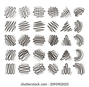 A set of curving lines. Black squiggles on a white background.