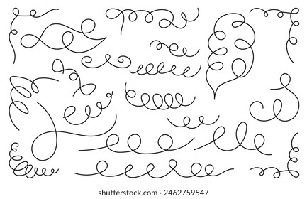 Set of curvy black doodle lines. Fun curlicues for decoration