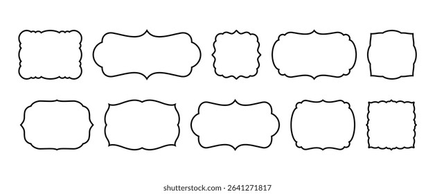 Set of curvy frame cliparts in outline style