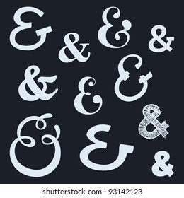 Set of custom ampersands shape designs and sketches