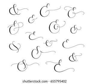 Set of custom decorative ampersands isolated on white. Hand written calligraphy, vector illustration. Great for wedding invitations, cards, banners, photo overlays and other design.