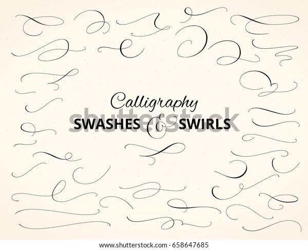 Set of\
custom decorative swashes and swirls. Hand written calligraphy\
design elements, vector illustration. Great for wedding\
invitations, cards, banners, page\
decoration.