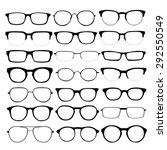 Set of custom glasses isolated. Vector illustration on white background. Glasses model icons, man, women frames. Sunglasses, eyeglasses isolated on white.  silhouettes. Different shapes, frame, styles
