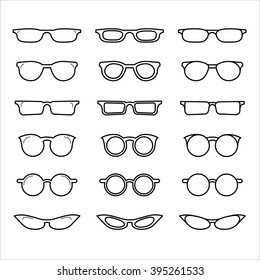 Set of custom glasses isolated.Glasses model icons. Glasses in different styles. Modern thin line vector illustration on white background.