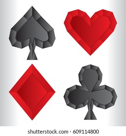A set of custom low poly style poker suits in vector format.