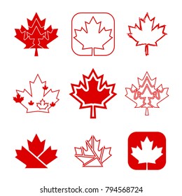 A set of custom maple leaf icons in vector format. In total there are nine unique Canadian symbols in this design.