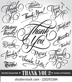 Set of custom THANK YOU hand lettering -- handmade calligraphy, vector (eps8)