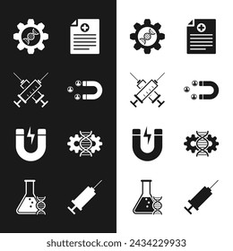 Set Customer attracting, Crossed syringe, Genetic engineering, Clinical record, Magnet with lightning and editing icon. Vector