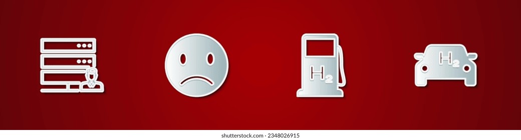 Establezca el servidor de atención al cliente, la sonrisa triste, la estación de llenado de hidrógeno y el icono. Vector