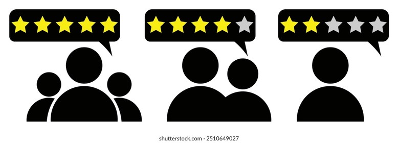  Set of customer or employee experience icon. five star , four star, three star feedback eps 10.
