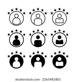 set of customer experience icons, satisfaction rating symbols, five star reviews. vector isolated on white background