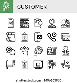 Set of customer icons such as Support services, Smartphone, Counter, Clipboard, Coordinator, Review, Shopper, Technical Support, Credit card, Support, Rating, Receptionist , customer