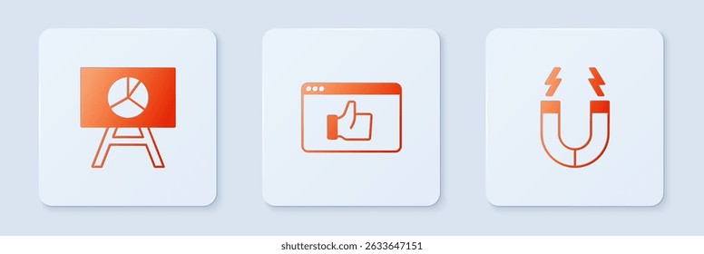 Set Customer product rating, Board with graph chart and Magnet. White square button. Vector