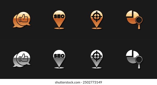 Set Customer product rating, SEO optimization, Target sport and Magnifying glass and analysis icon. Vector