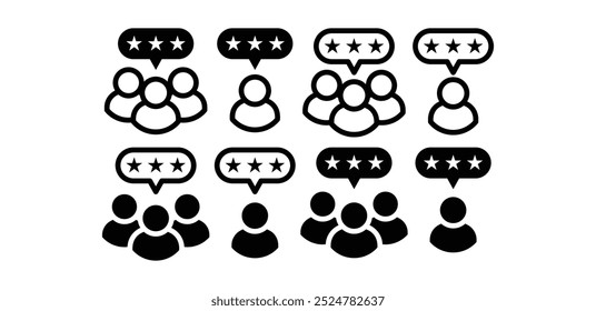 set of customer review feedback with star sybmol sign icon vector design black white color illustration 