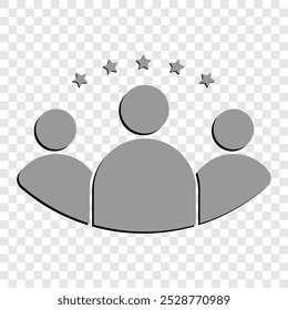 Set of customer review icons. Business client symbol, people group with five stars. Customer satisfaction signs. Customer experience or 5 star satisfaction rating icon.