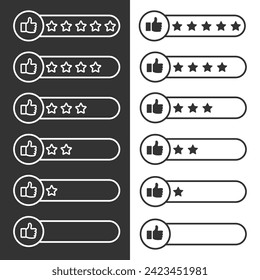 Set of customer review icons in line style, quality rating vector illustration isolated on white and black background, feedback, five stars business concept.