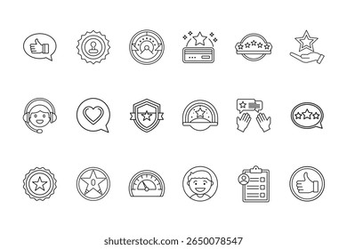 Set customer satisfaction icons including stars thumbs up speech bubbles feedback