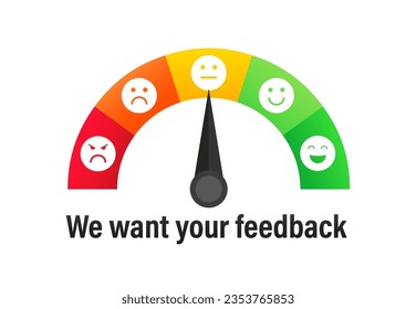 Set Customer satisfaction meter with different emotions. Customer satisfaction concept design. We want your feedback rating review scale star concept. Vector illustration