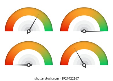 Set of customer satisfaction meter. Speedometer scale collection. Vector illustration.