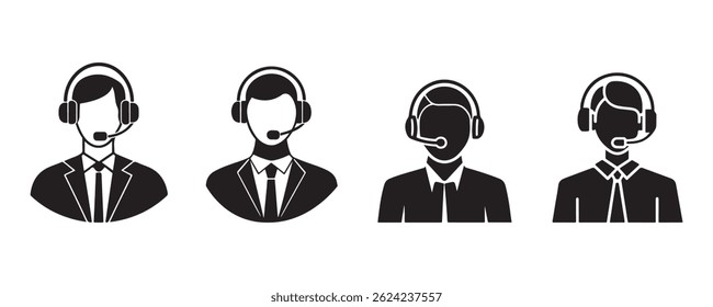Set of Customer Service Icon, Call Center and Support, silhouette vector style with white background