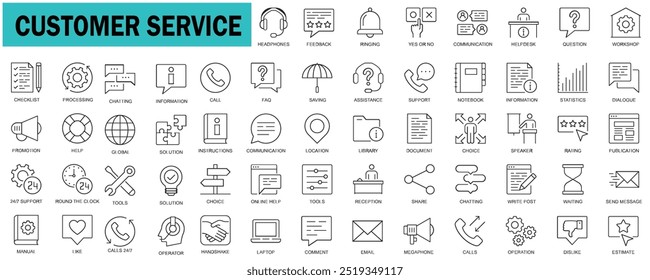 Set of Customer service icon set with editable stroke. Help and support thin line icon collection. Vector illustration