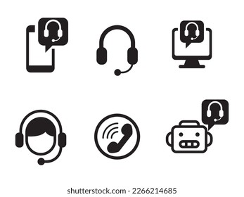 Set of customer service icons in black style isolated on white background