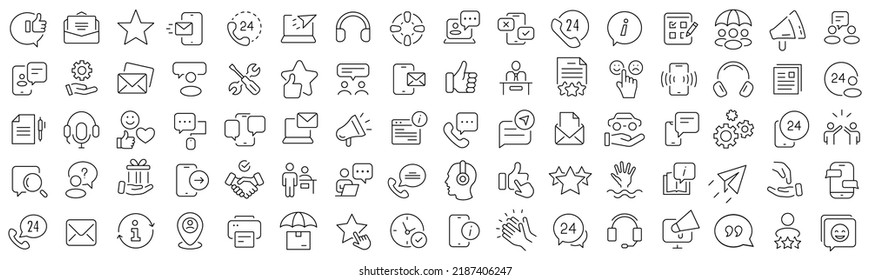 Set of customer service line icons. Collection of black linear icons