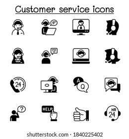 Set of Customer service related vector icons. contains such Icons as support, call center, headset, operator, solve problem, helping and more.
