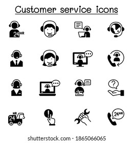 Set of Customer service related vector line icons. contains such Icons as support, call center, headset, operator, solve problem, helping and more.