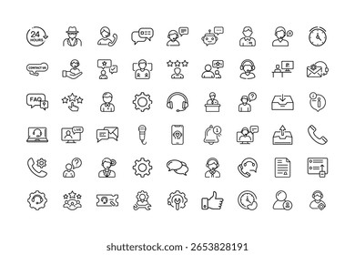 A set of customer service and support related icons in a line art style.