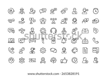 A set of customer service and support related icons in a line art style.