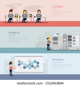 Set of customer support banners with worker in process vector illustration