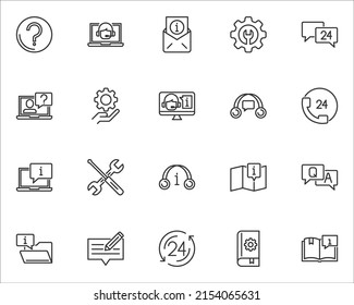 conjunto de iconos de línea de asistencia al cliente, ayuda, técnica
