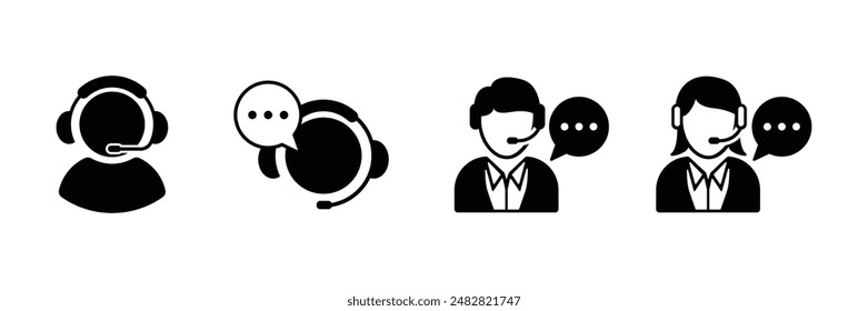 Set of Customer support service icons collection. Technical support, call center, hotline, operator, staff, and agent communication symbol. Vector Illustration.