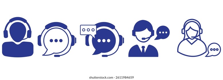 
Set of Customer support service icons collection. Technical support, call center, hotline, operator, staff, and agent communication symbol. Vector Illustration.