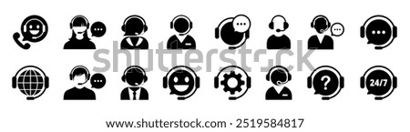 Set of Customer support service icons collection. Assistance, technical support, customer service, call center, hotline, operator,